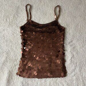 Y2K Brown Sequin and Mesh Tank
